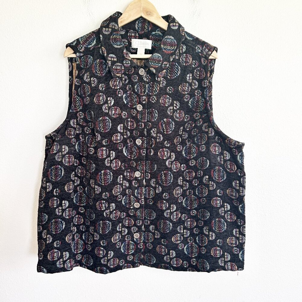CJ Banks Vest 2X Multicolor Swirl Tapestry Woven Eclectic Geometric